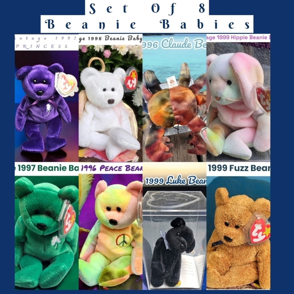 Set Of Eight Vintage Beanie Babies
